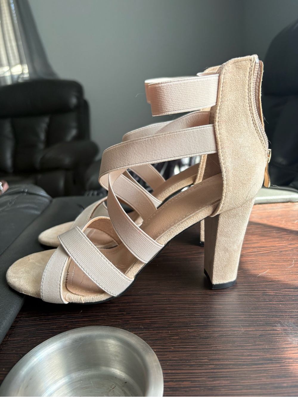 SHEIN Nude Strappy Block Heel Sandals